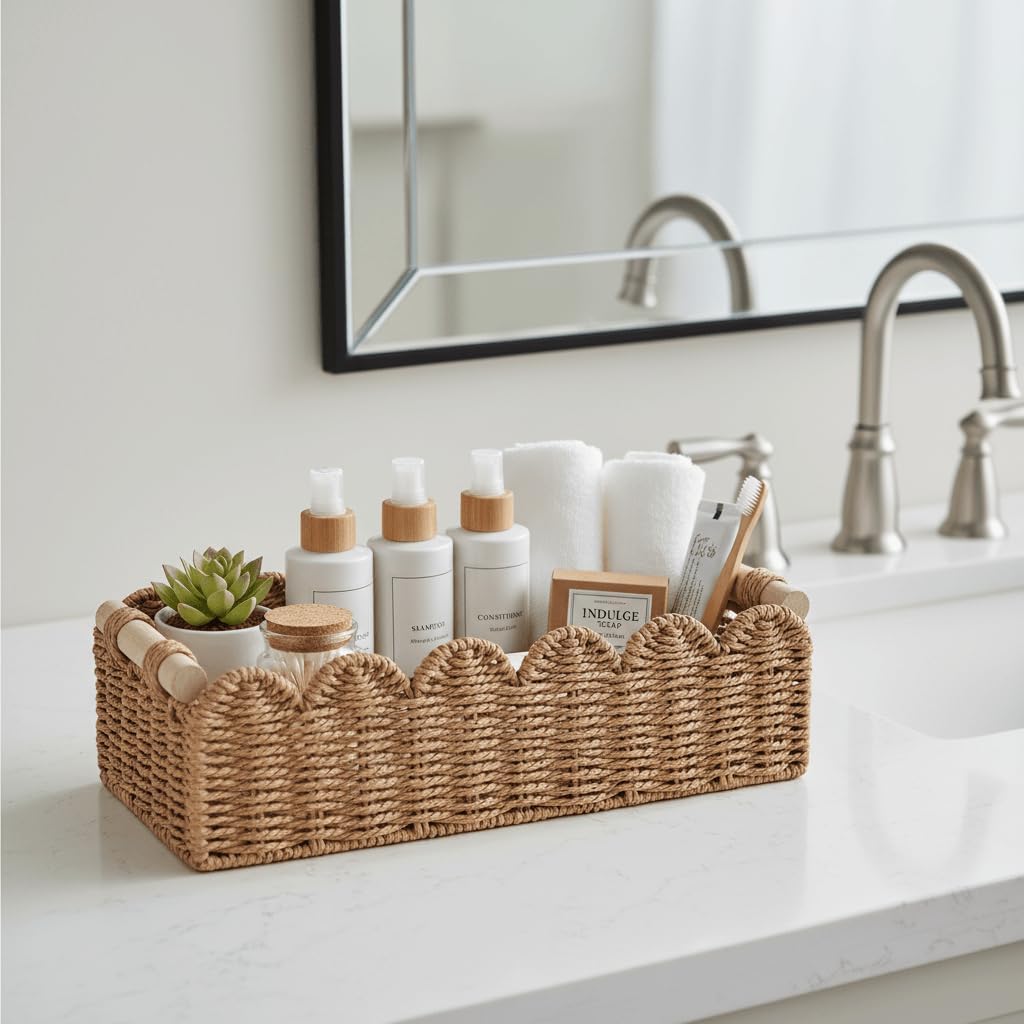 Scalloped Woven Paper-Rope Storage Basket - image 6