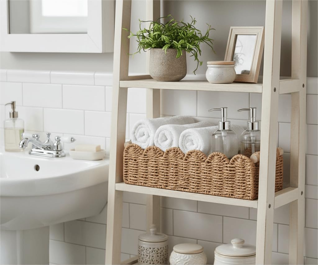 Scalloped Woven Paper-Rope Storage Basket - image 3