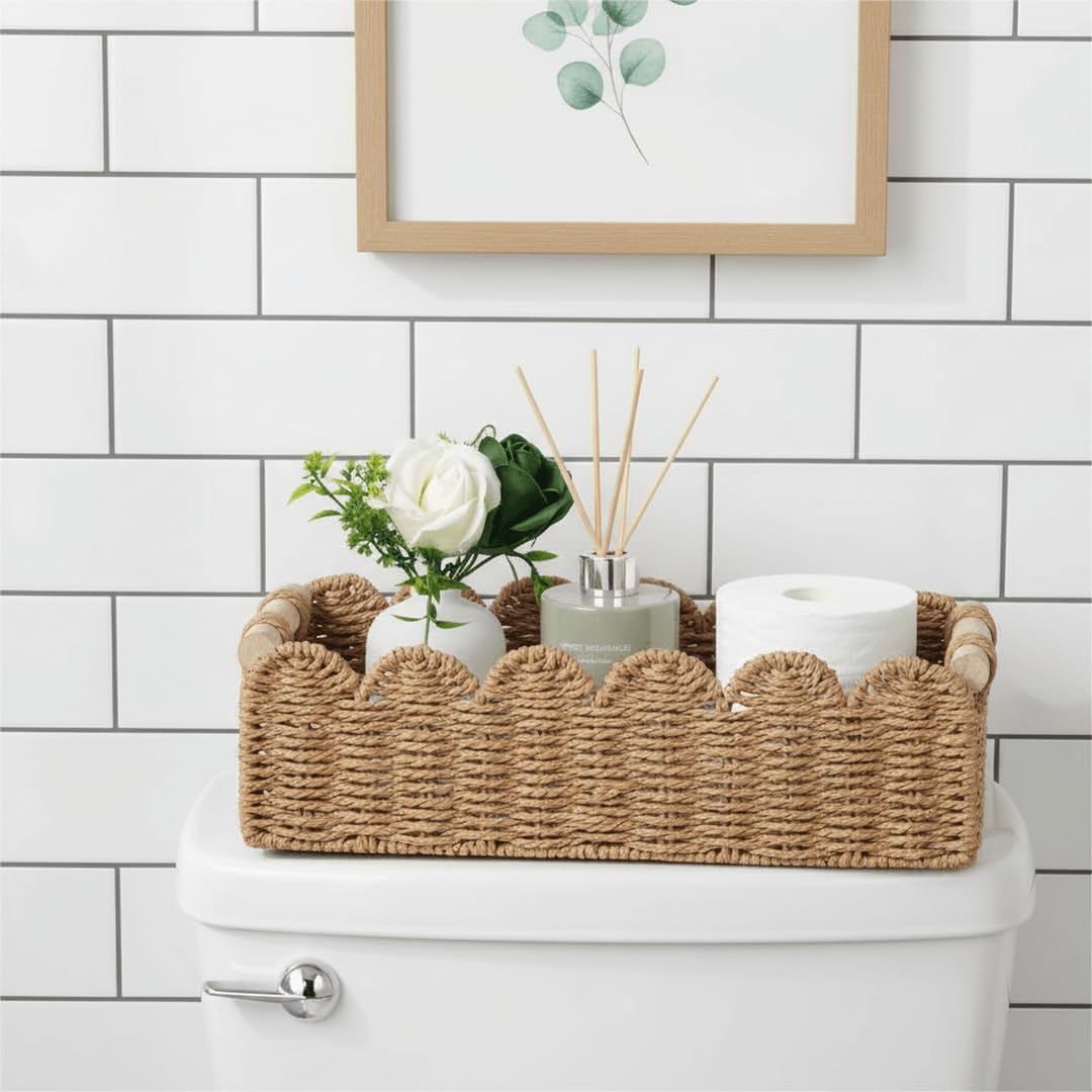 Scalloped Woven Paper-Rope Storage Basket - image 2