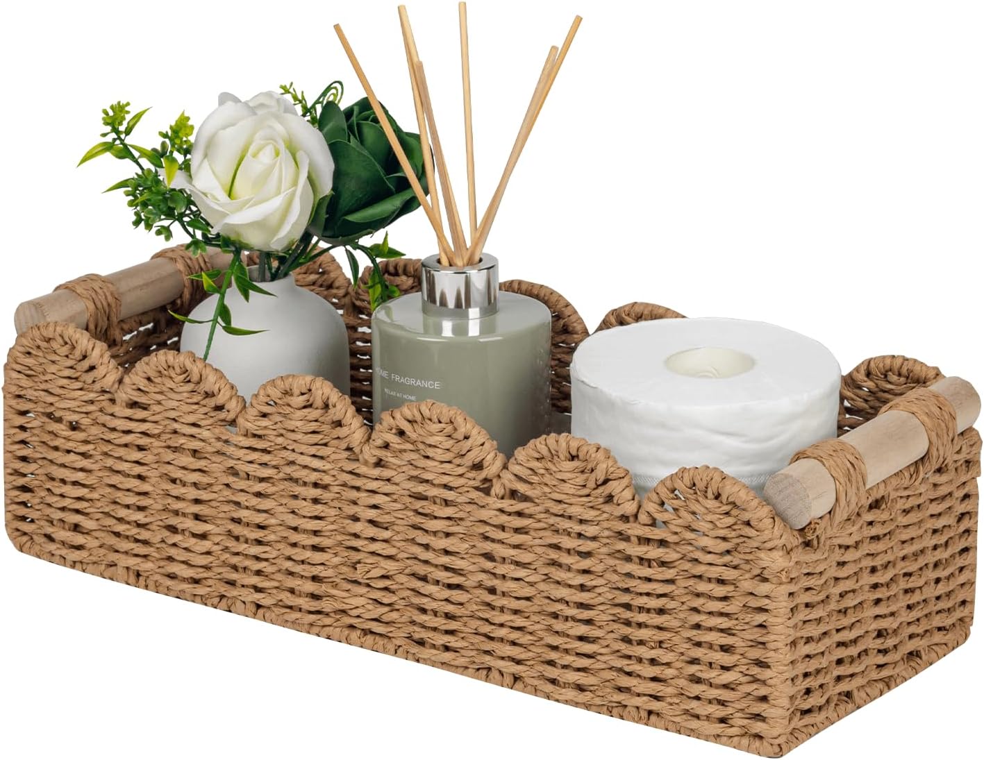 Scalloped Woven Paper-Rope Storage Basket - image 1