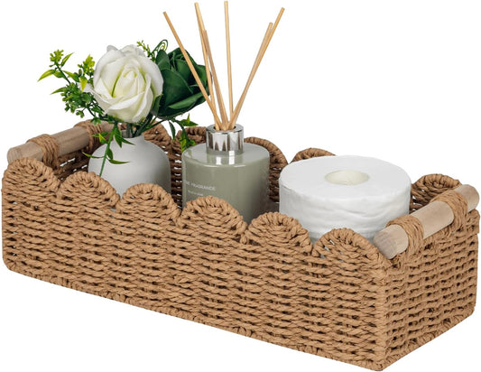 Scalloped Woven Paper-Rope Storage Basket - image 1