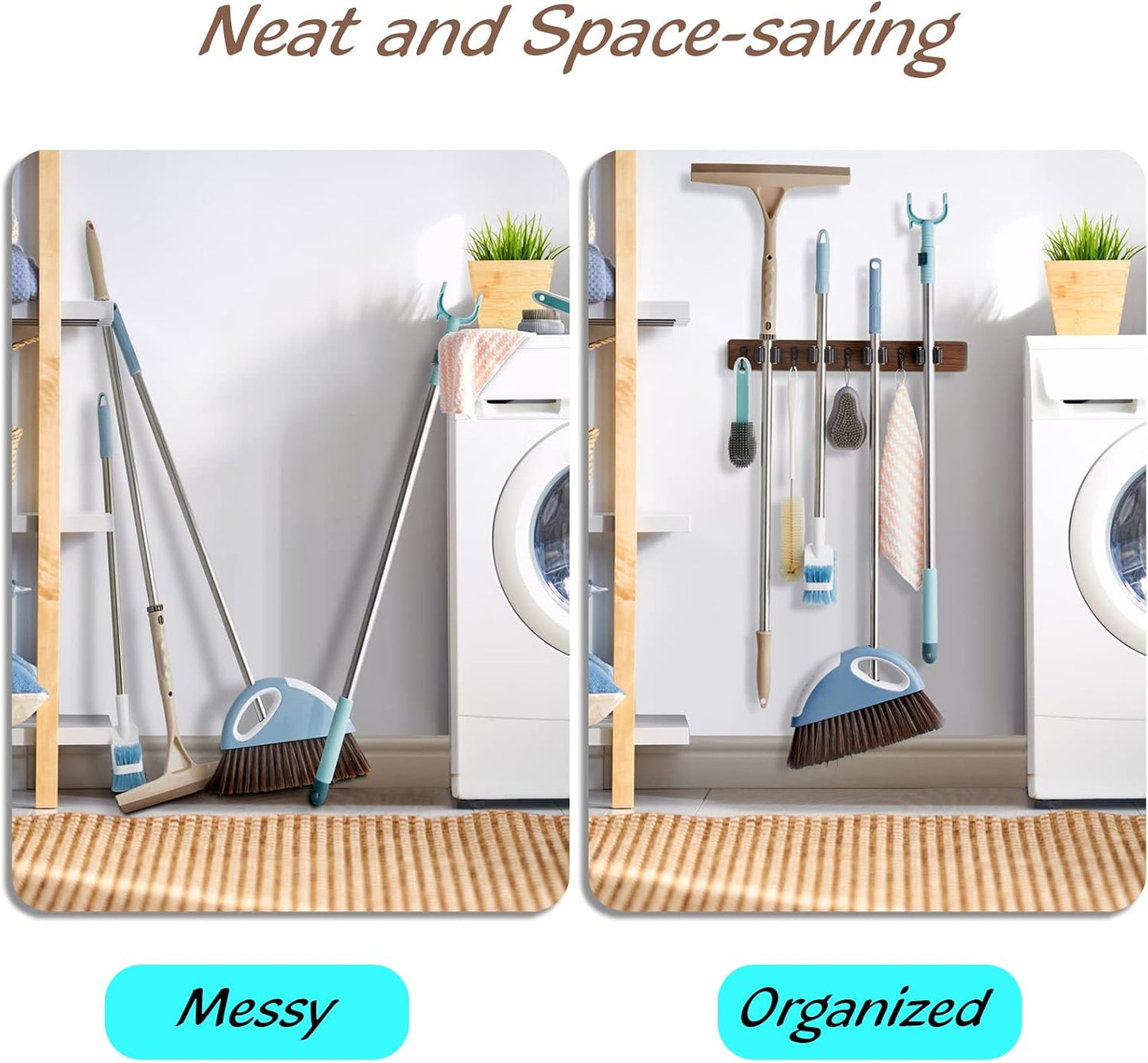 Rustic Wall-Mounted Mop & Broom Holder - image 3