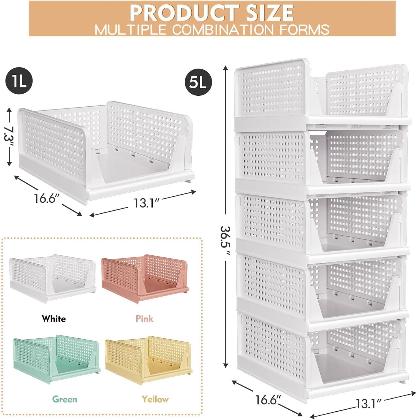 5-Pack Stackable Closet Storage Baskets - image 3