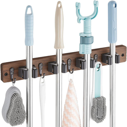 Rustic Wall-Mounted Mop & Broom Holder - image 1