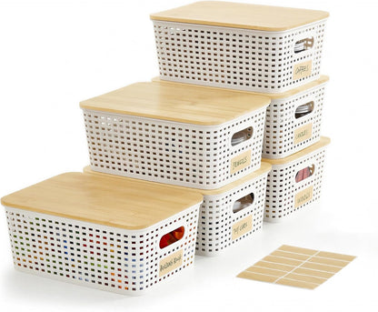 6-Pack Storage Bins with Bamboo Lids - image 1