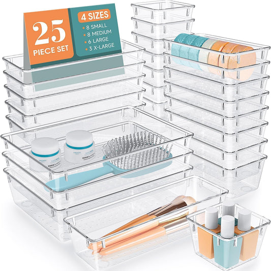 25-Piece Clear Drawer Organizer Set